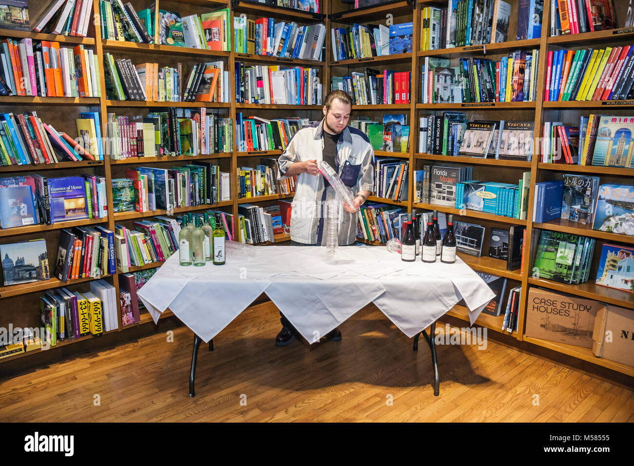 Miami Florida,Coral Gables,Books and Books,National Book Critics Circle,wine,refreshments,table,man men male adult adults,servers employee employees w Stock Photo