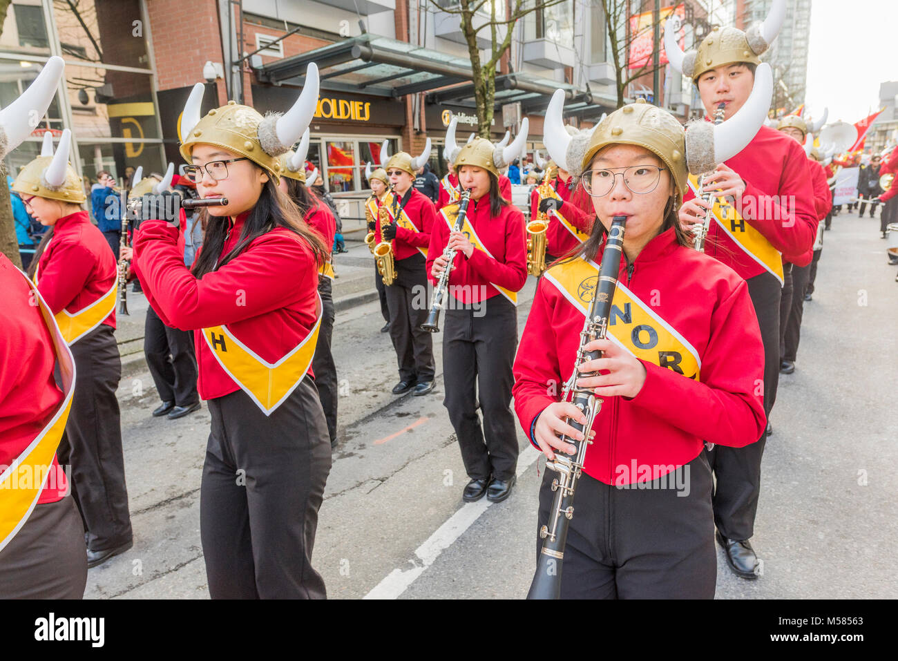 Chinese Lunar New Year Parade, Chinatown, Vancouver, British Columbia, Canada. Stock Photo