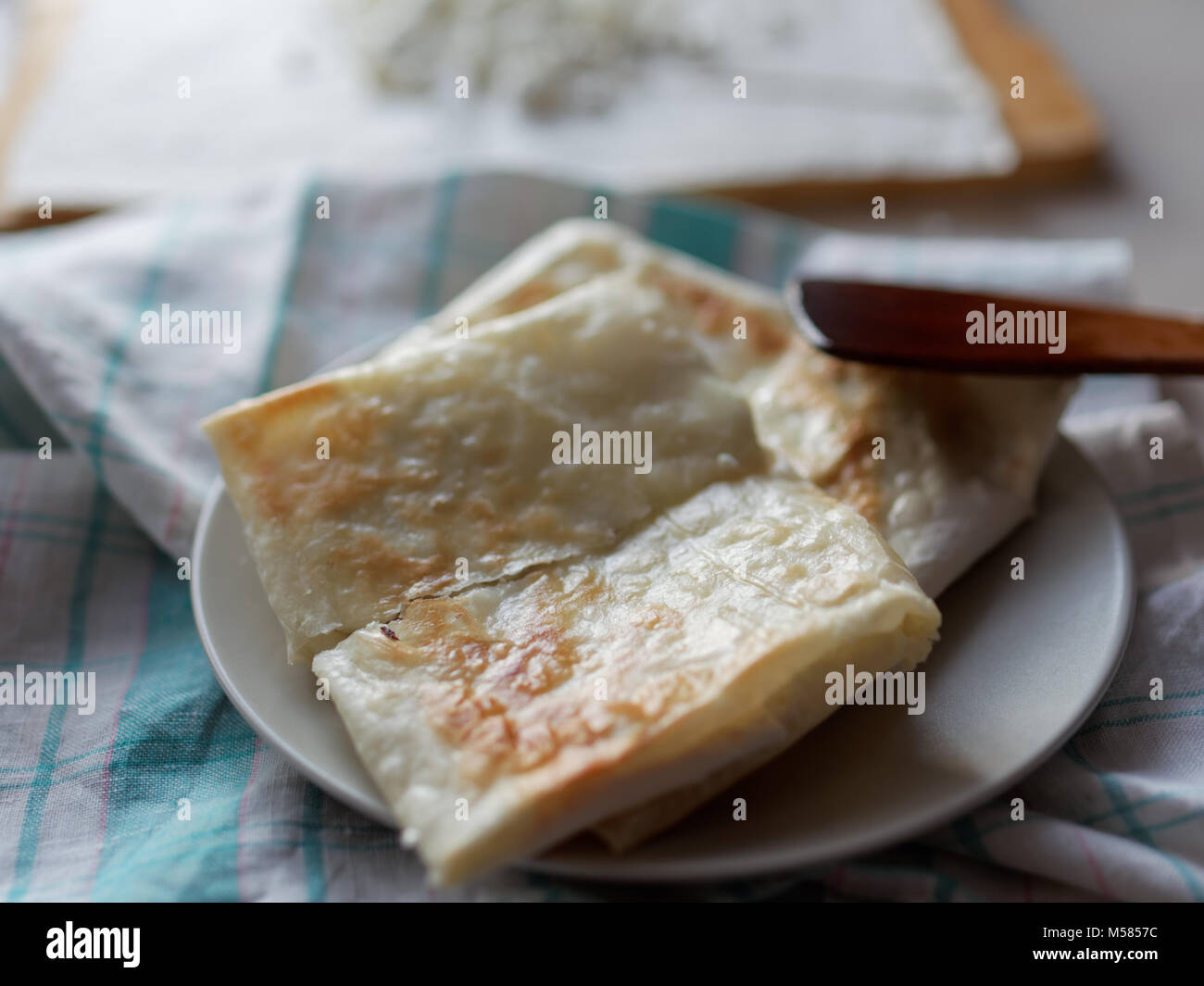 Just cooked gozleme on a plate Stock Photo