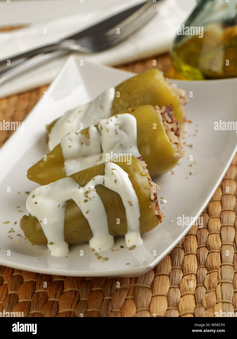Turkish dish biber dolma, stuffed pepper Stock Photo