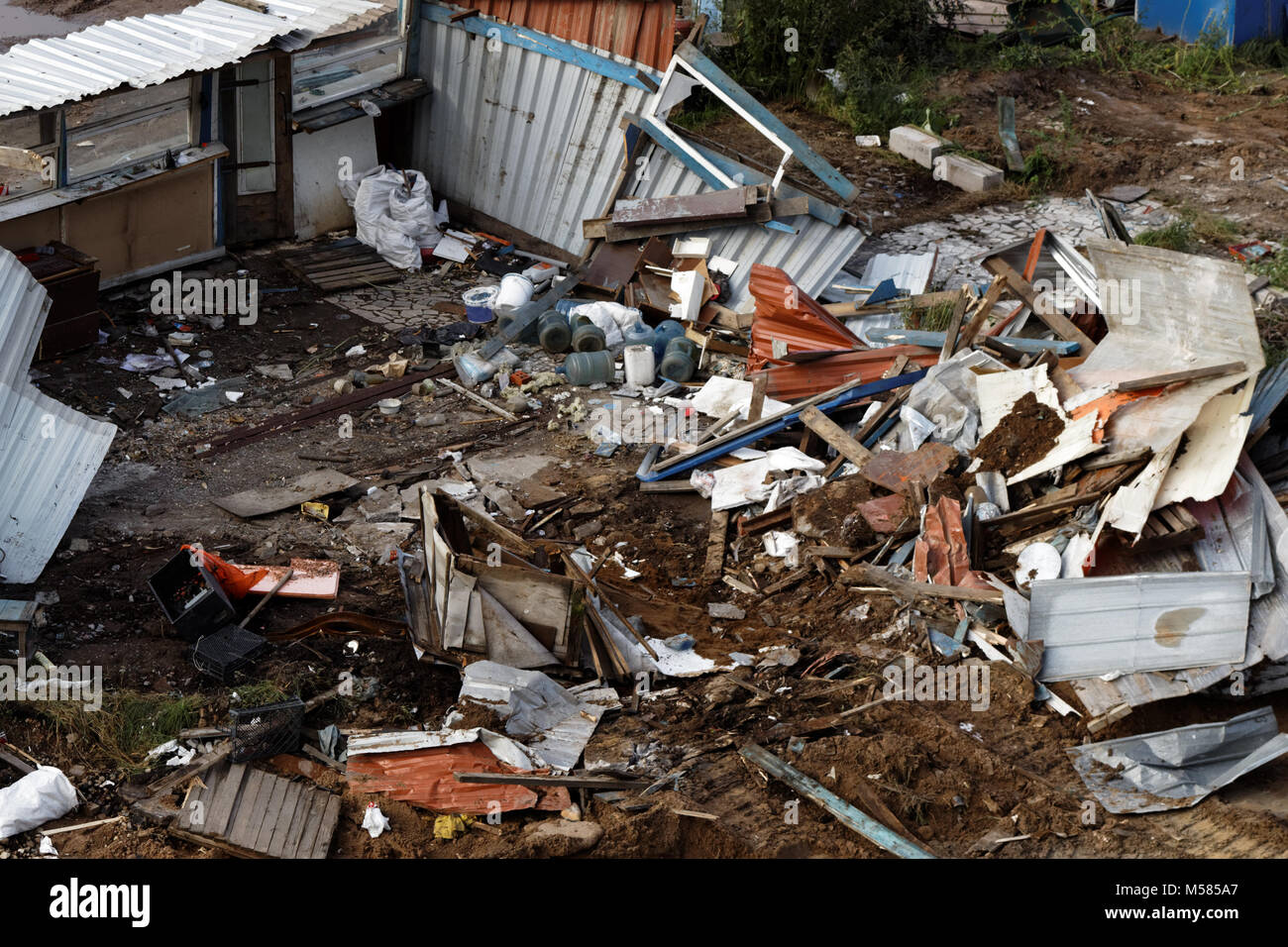Aerial view to ruins of destroyed house Stock Photo - Alamy
