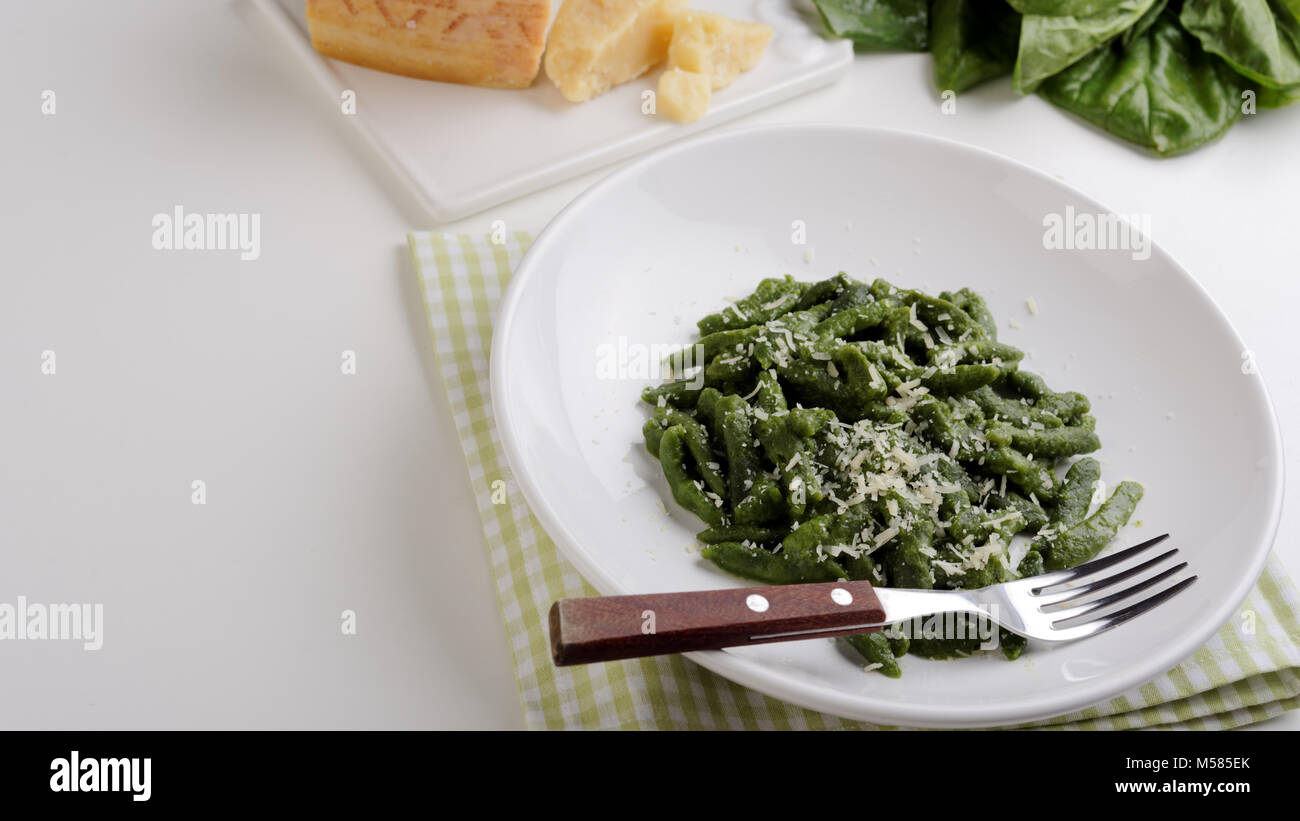 Gnocchetti tirolesi with shredded Parmesan cheese Stock Photo
