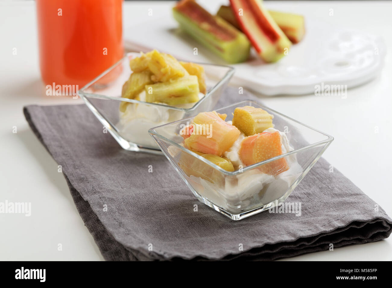 Rhubarb dessert with soft cheese Stock Photo