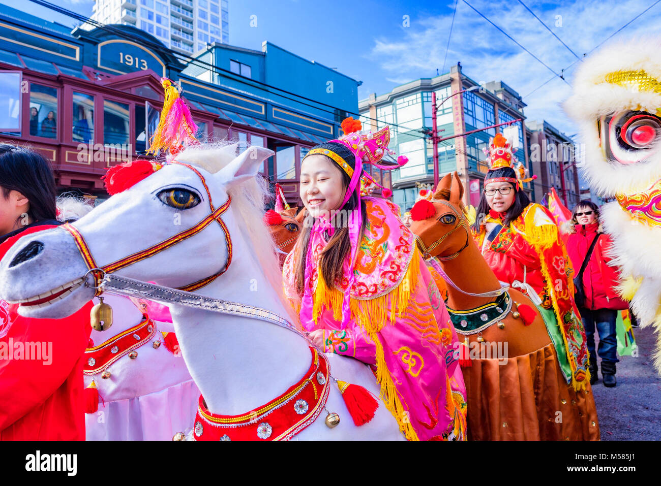Chinese Lunar New Year Parade, Chinatown, Vancouver, British Columbia, Canada. Stock Photo