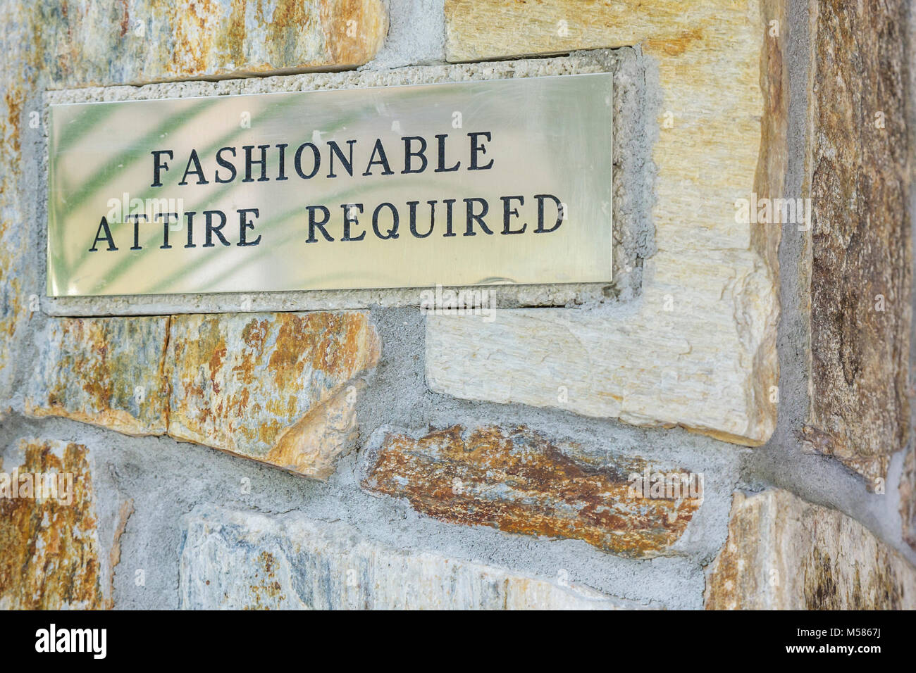 Miami Florida,Mary Brickell Village,wall plaque,sign,attire required,rule,Restaurant entrance,FL080222038 Stock Photo