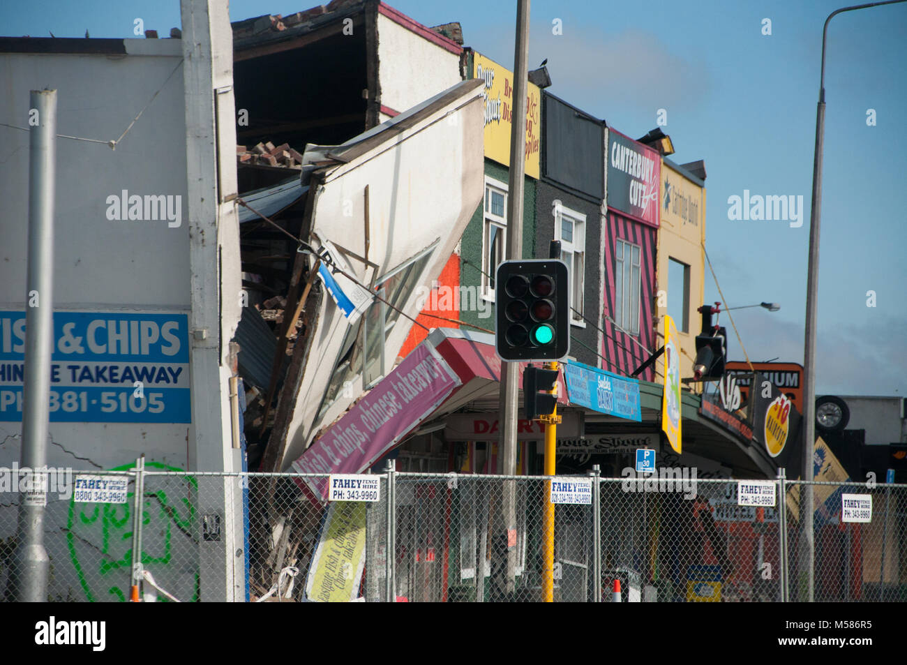 Earthquake Damaged Shops In Christchurch Stock Photo