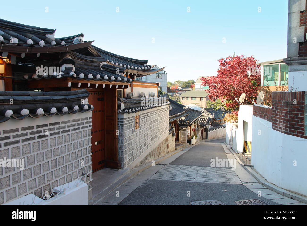 Bukchon Hanok Village with the traditional Korean architecture houses ...