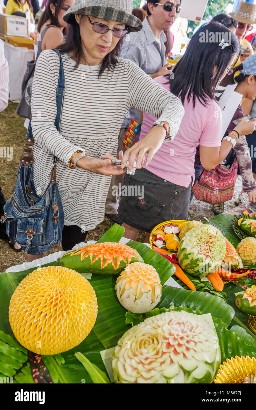 Miami Florida,Homestead,Redlands,Fruit and Spice Park,Asian Culture  Festival,festivals,celebration,fair,Thai,Thailand,carved fruit,food,adult  adults w Stock Photo - Alamy