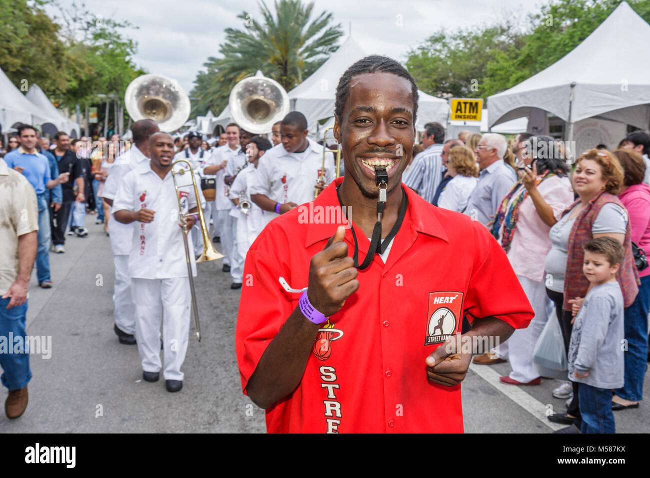 Miami Florida,Coral Gables,Miracle Mile,Coral Way,Carnaval on the Mile,Hispanic Festival,festivals fair,community Black man men male adult adults,drum Stock Photo
