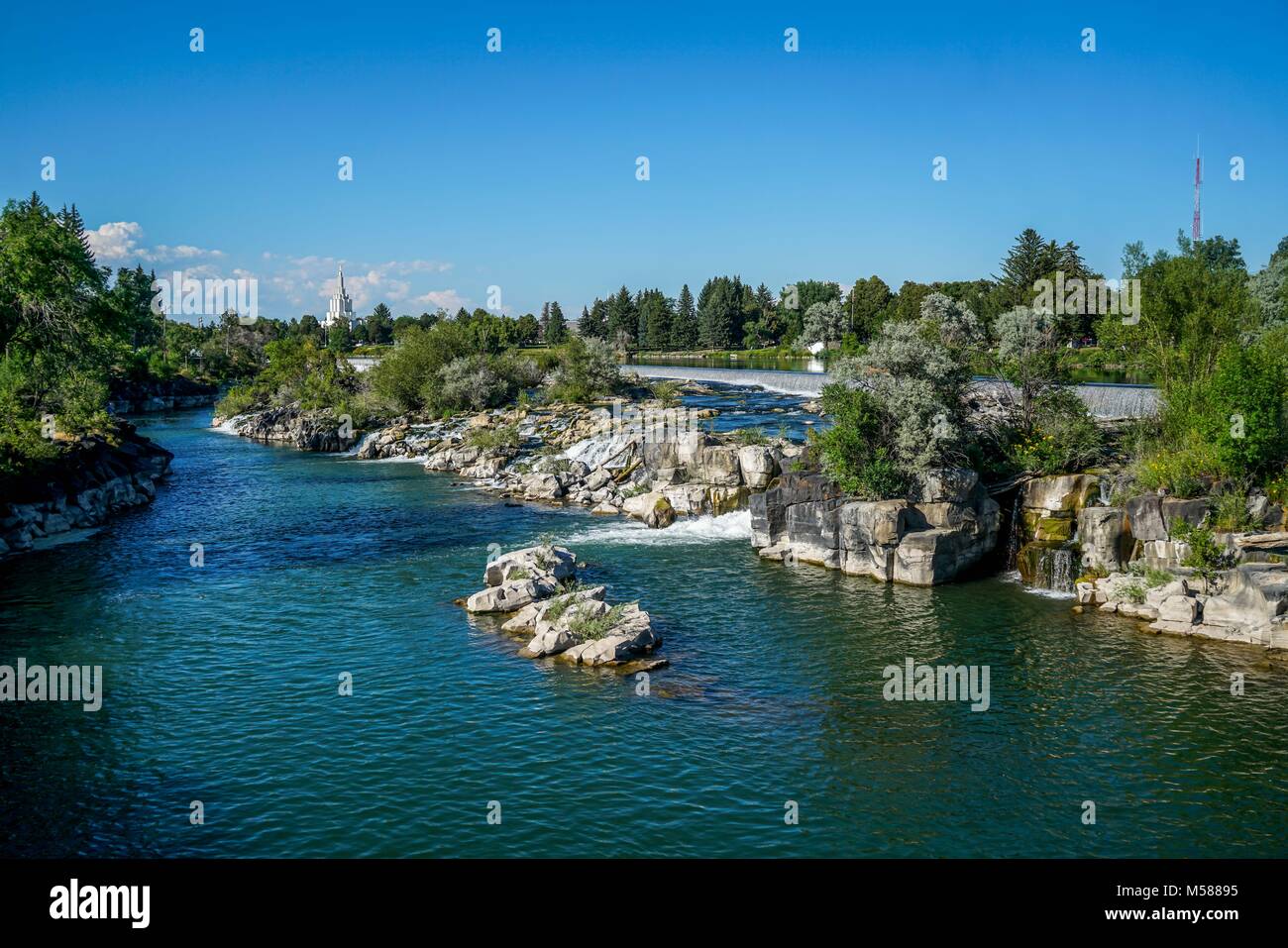 The beautiful Snake River running through Idaho Falls in Idaho Stock 