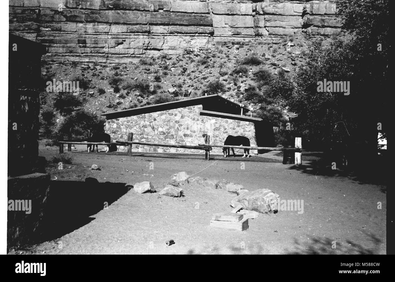 Grand Canyon Historic. SCHOOL BUILDING AT SUPAI WHEN THE CAMPGROUND AT HAVASU HAVASUPAI WHEN ADMINISTERED GRCA GRAND CANYON NATIONAL PARK, CIRCA 1977, Stock Photo