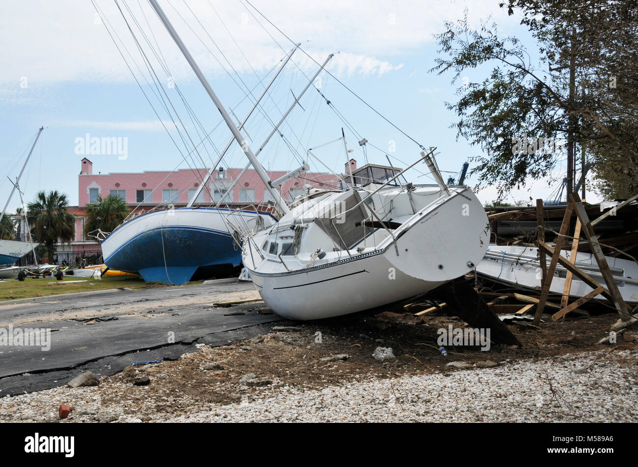 Destruction from 2008 Hurricane Ike storm in Texas, USA. Stock Photo