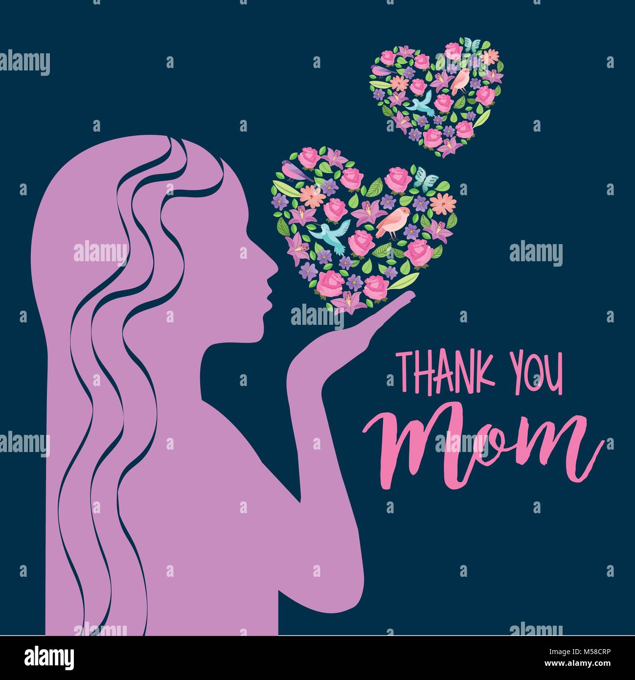 Pink Silhouette Woman With Floral Hearts Thank Mom Stock Vector Image pink-silhouette-woman-with-floral-hearts-thank-mom-stock-vector-image