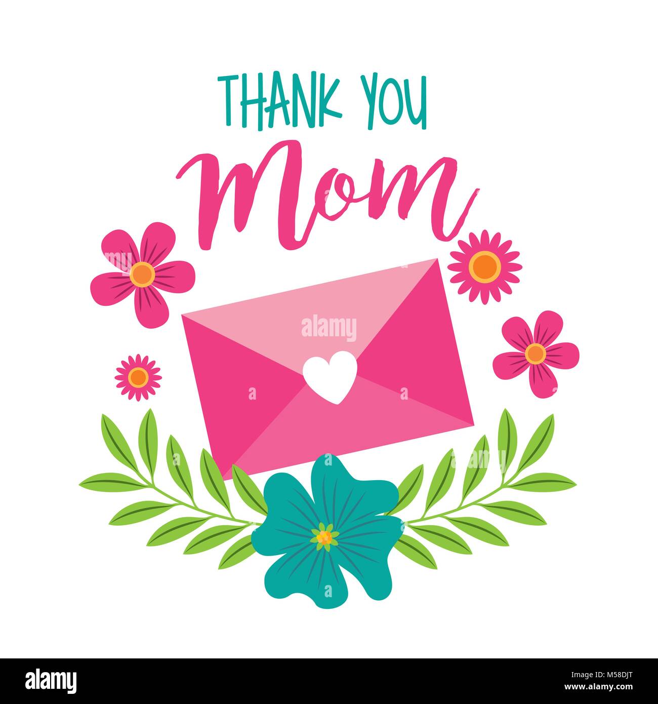 Thank You Mom Message Envelope Floral Decoration Stock Vector Image Art Alamy