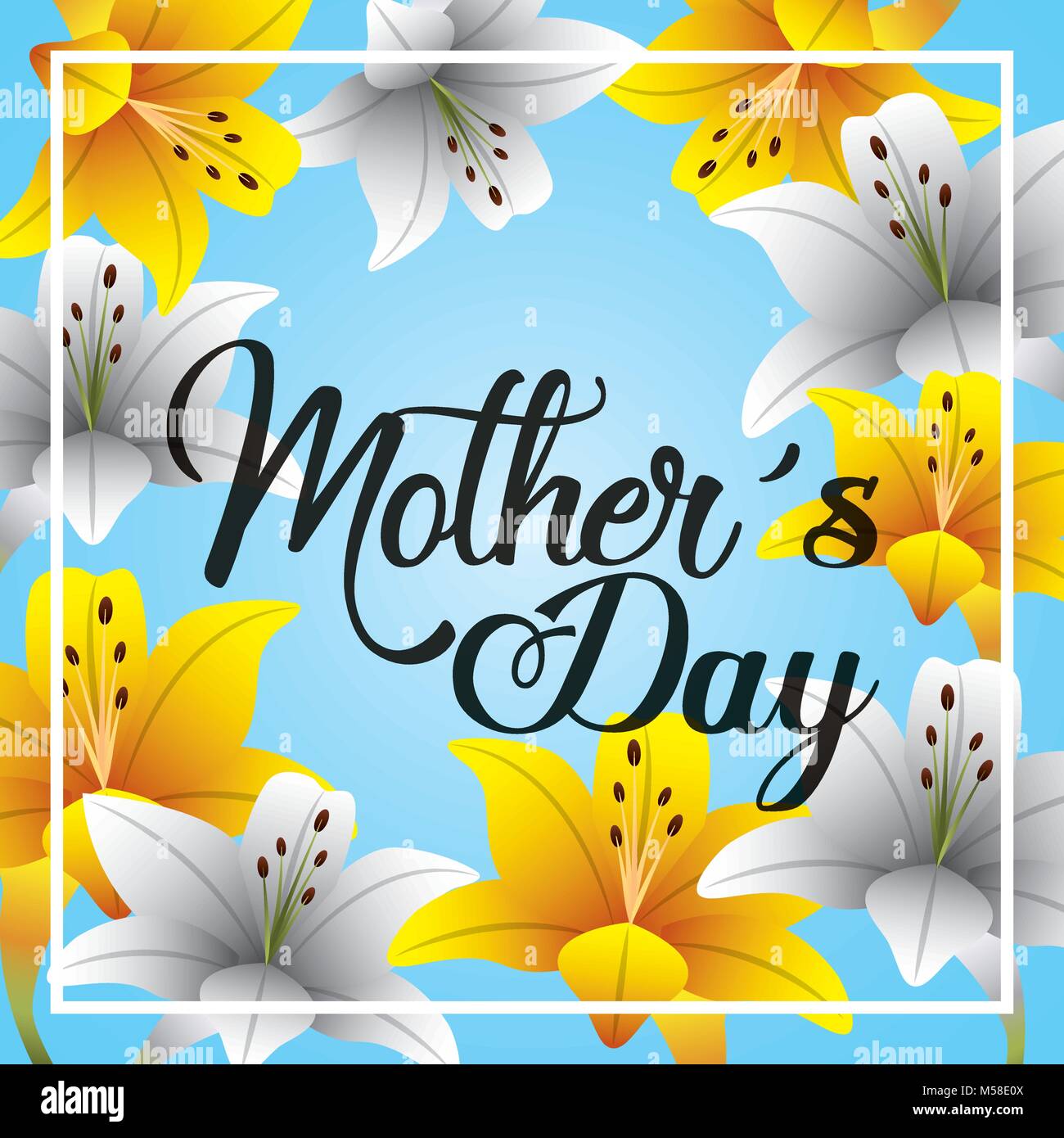 mothers day greeting card with lilies and blooming flowers Stock Vector ...
