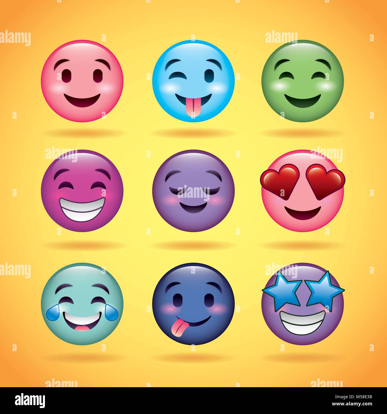 set of smiley icons with different face expression Stock Vector