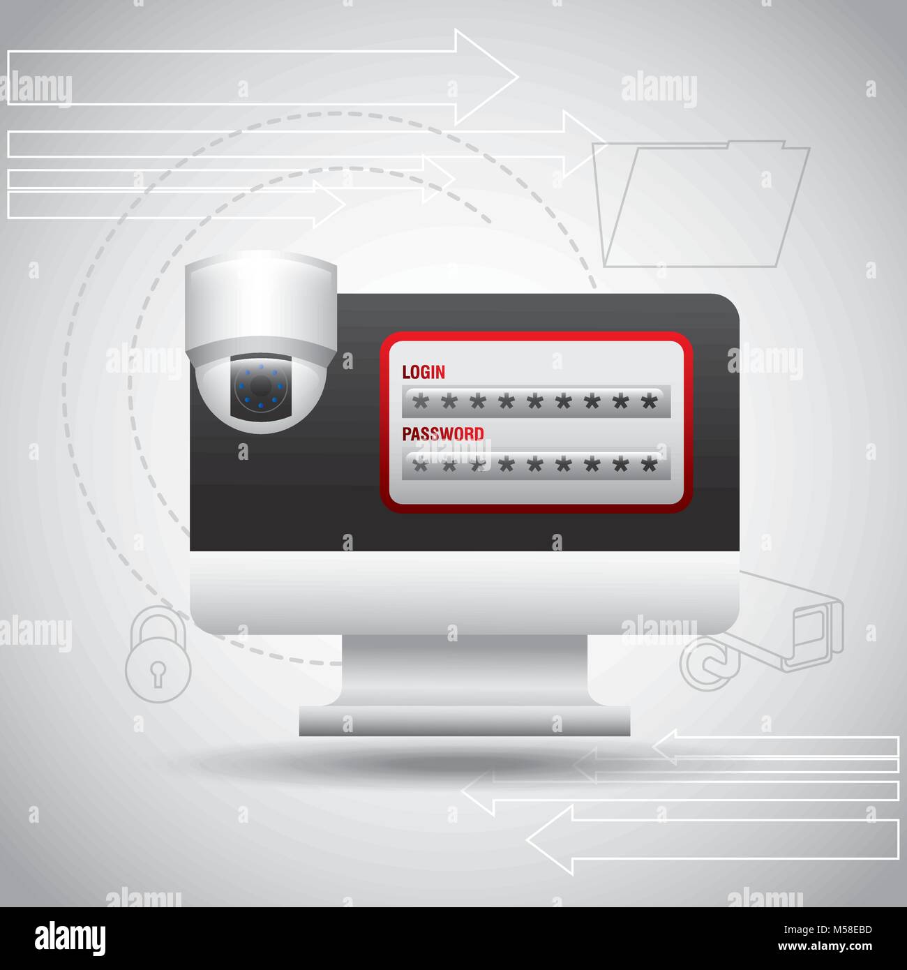 computer monitor login password security camera Stock Vector Image