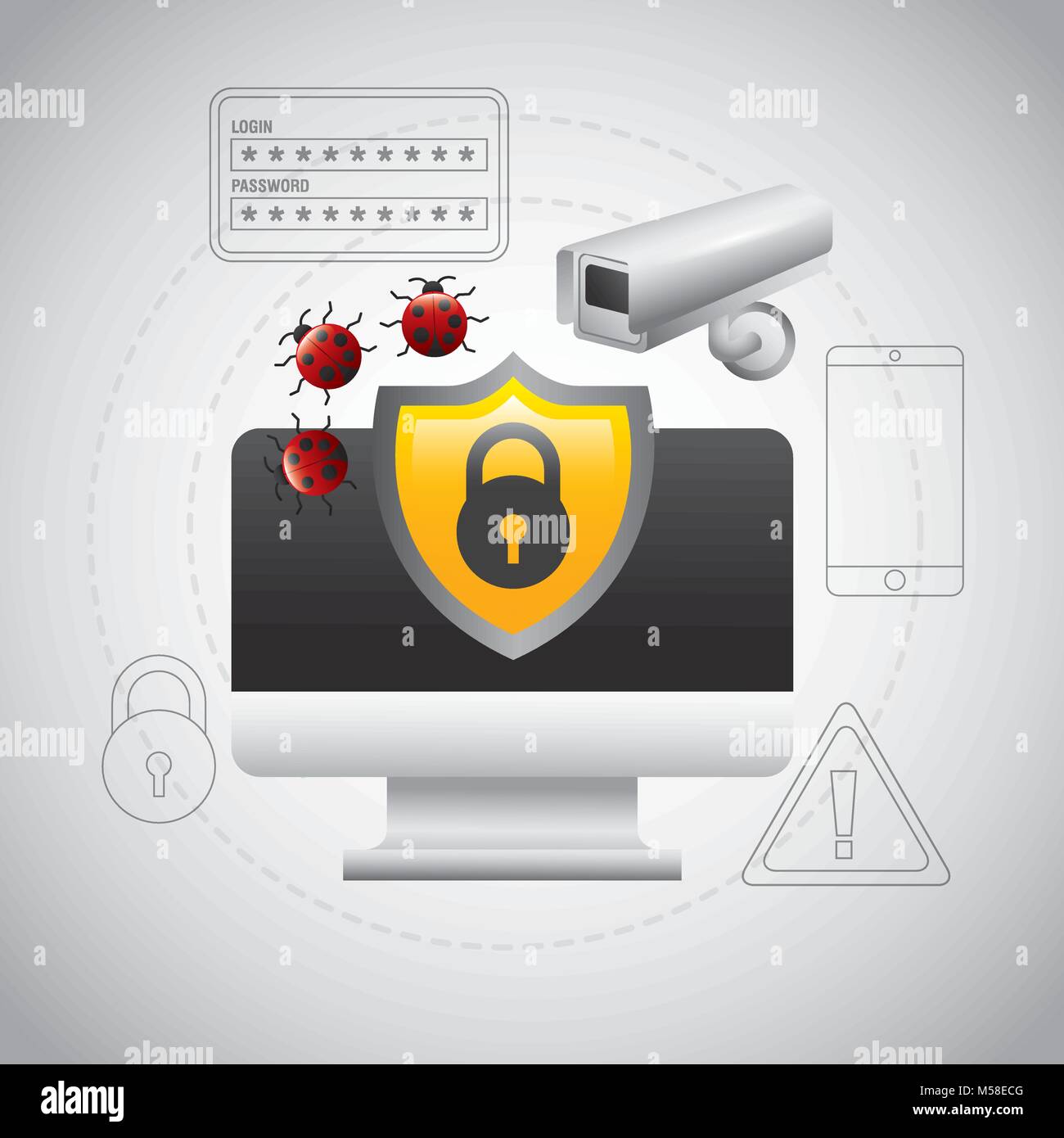 computer screen shield protection security virus camera Stock Vector ...