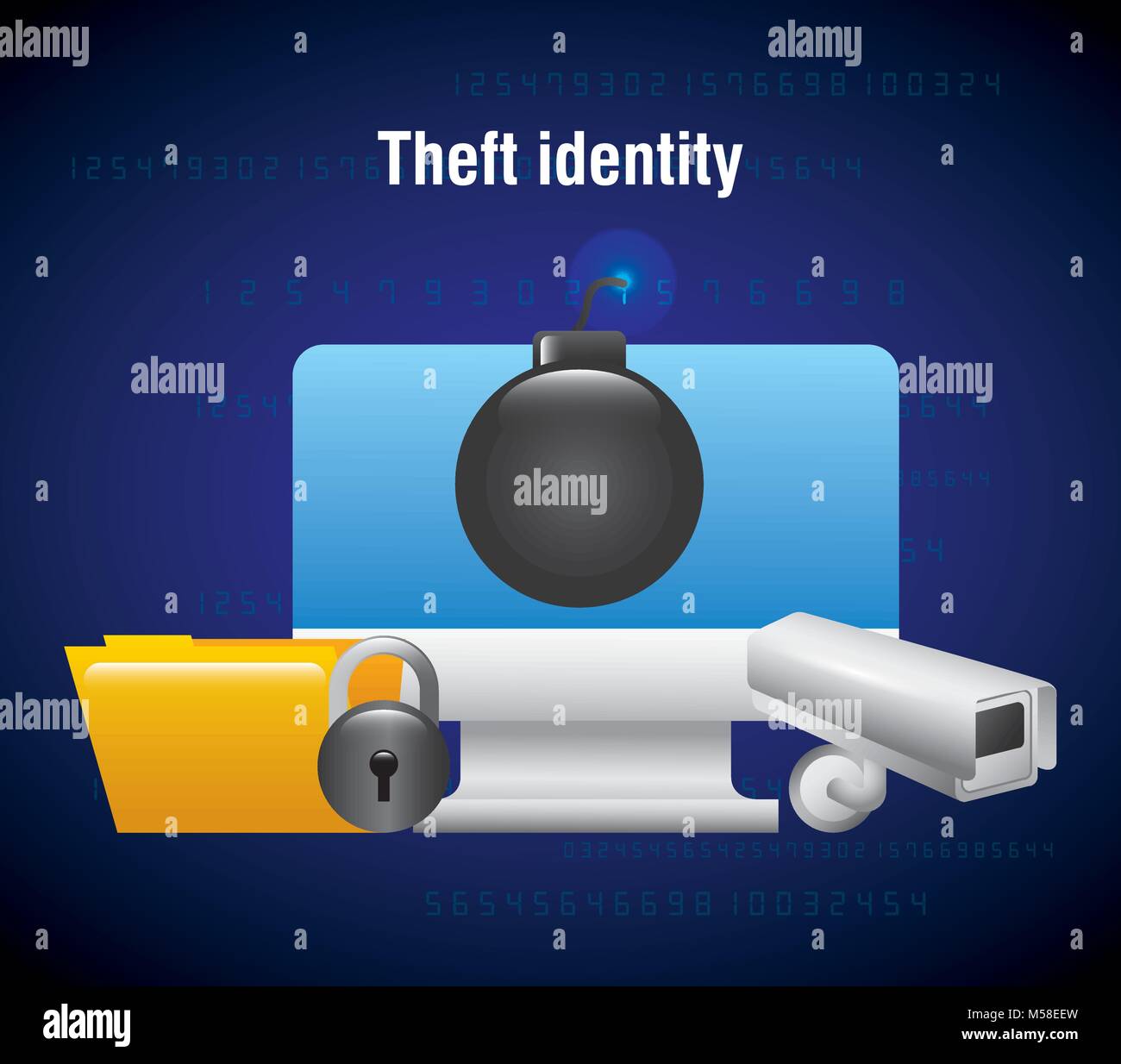 theft identity computer technology folder camera security Stock Vector