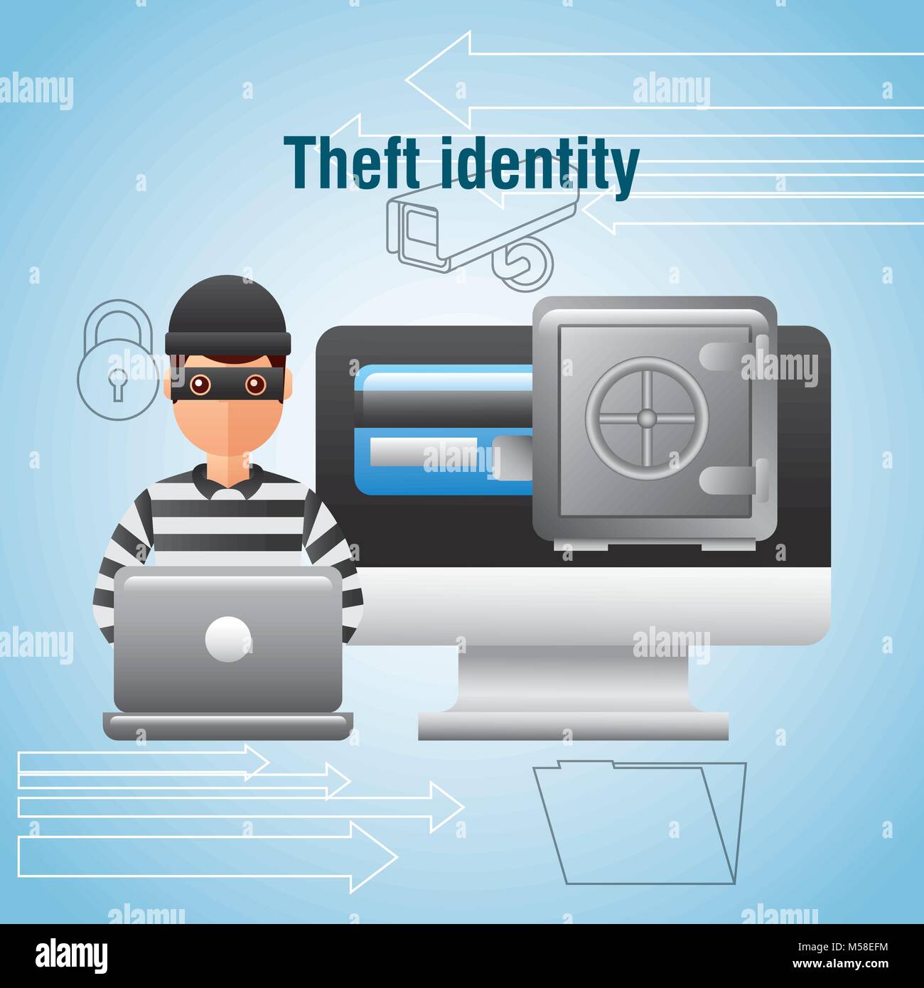 theft identity hacker laptop computer safe box money digital Stock