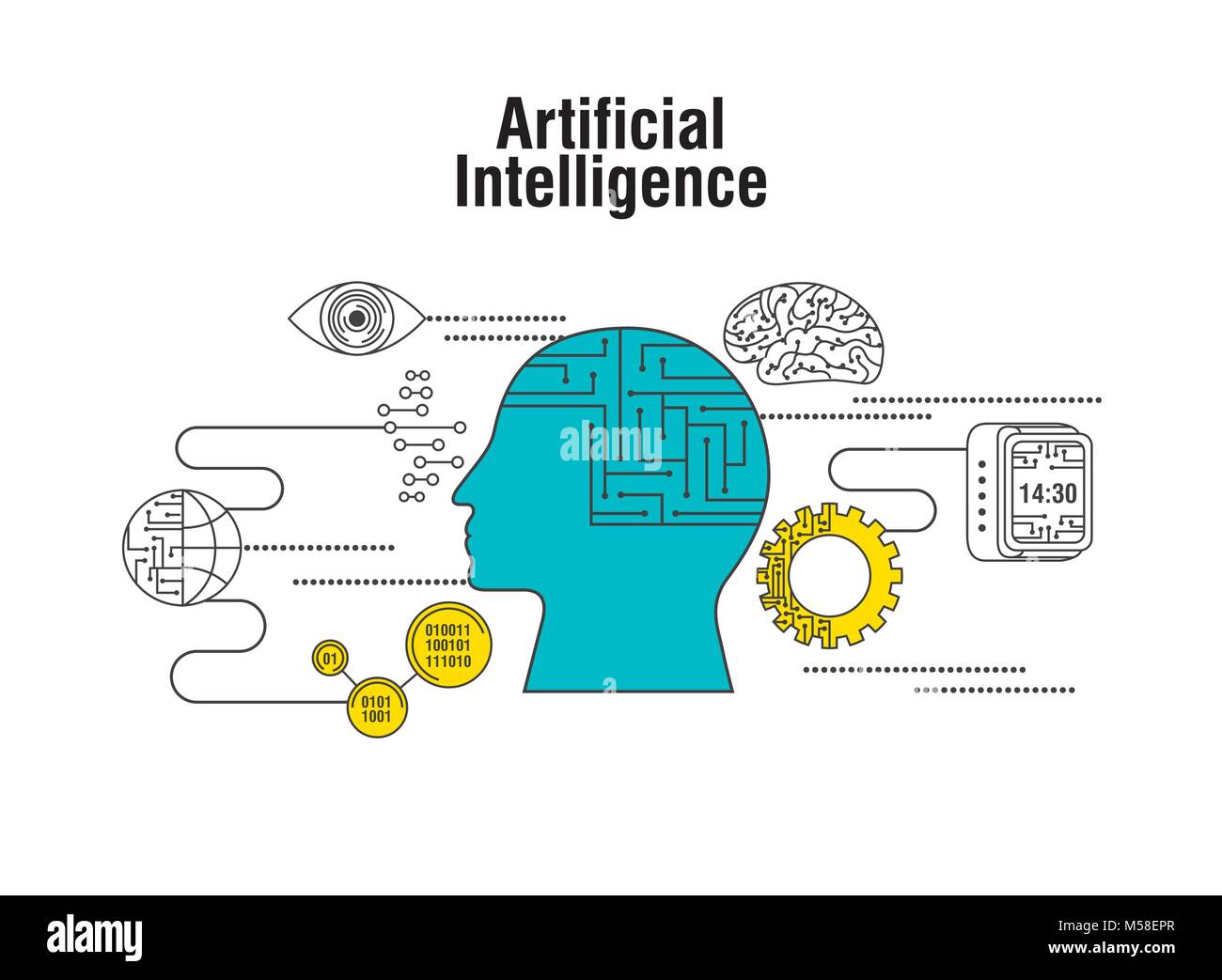 artificial intelligence human head brain world gear connection Stock ...