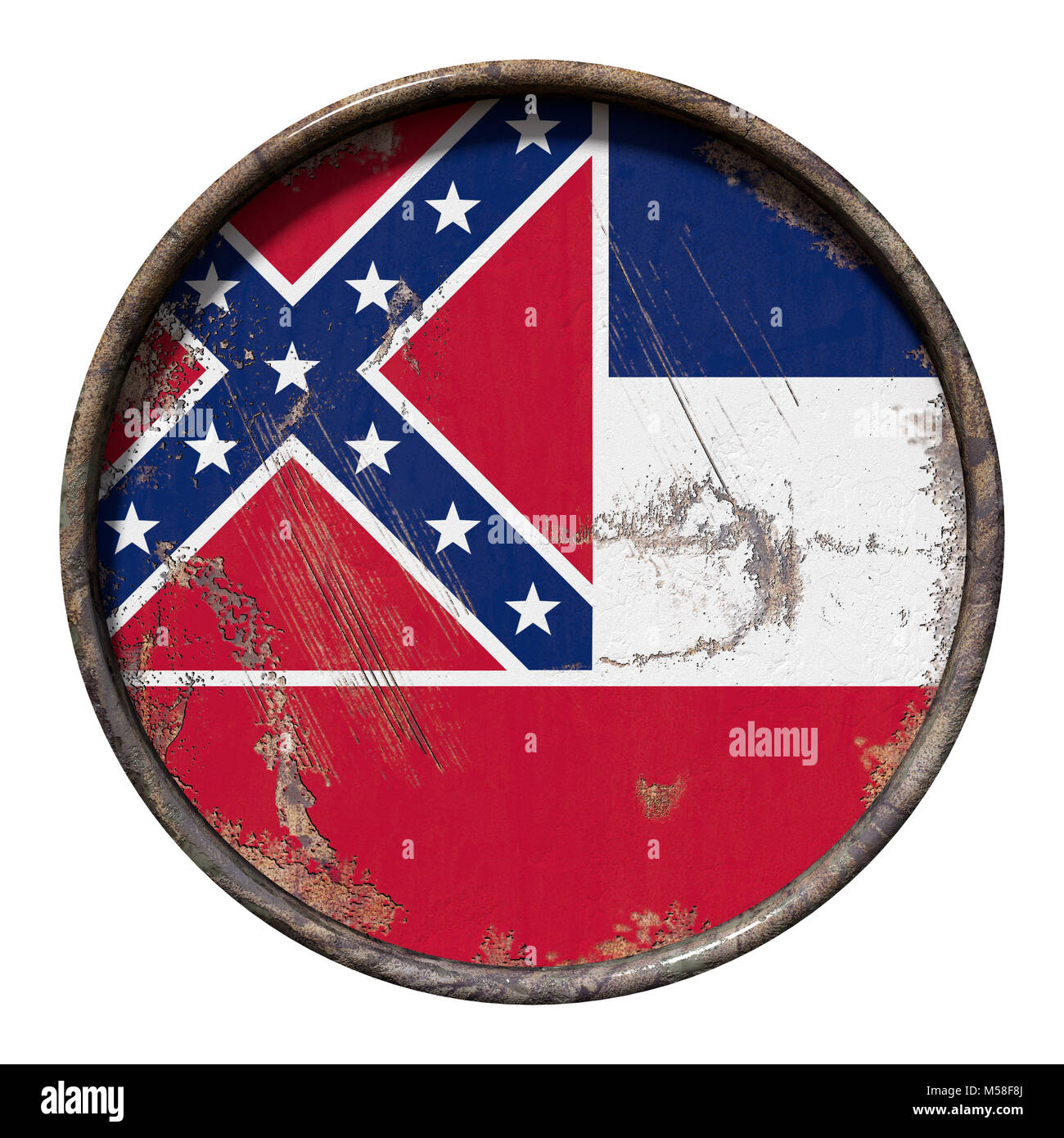 3d rendering of a Mississippi State flag over a rusty metallic plate ...