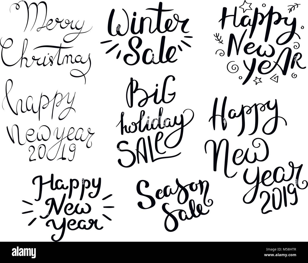 Christmas sale. Set of hand drawn vector lettering phrases. Modern