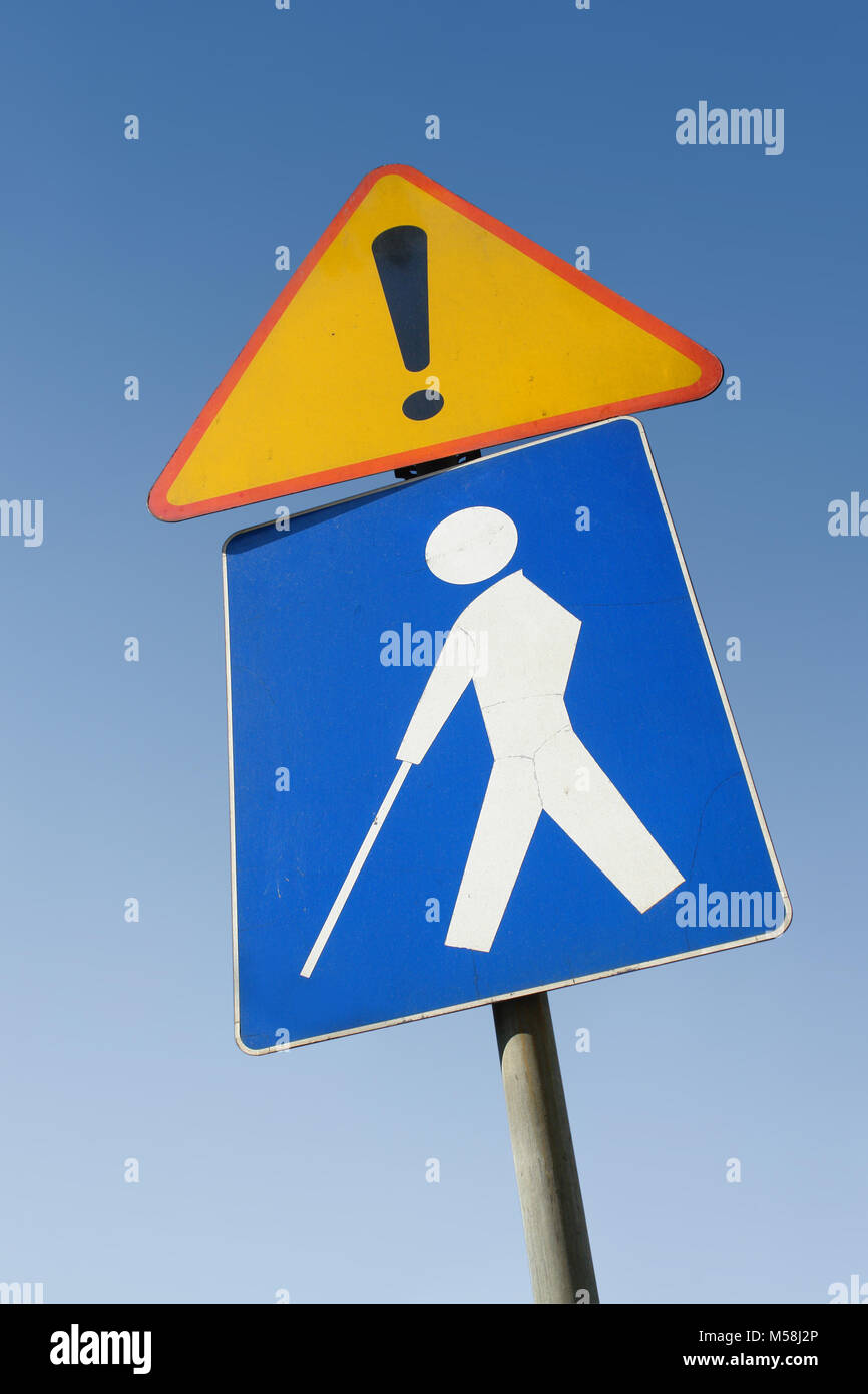 Blind person road traffic sign over clear blue sky Stock Photo - Alamy