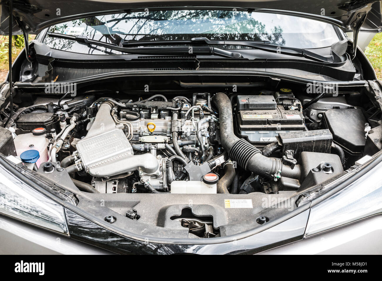 View on engine block of a modern car Stock Photo Alamy
