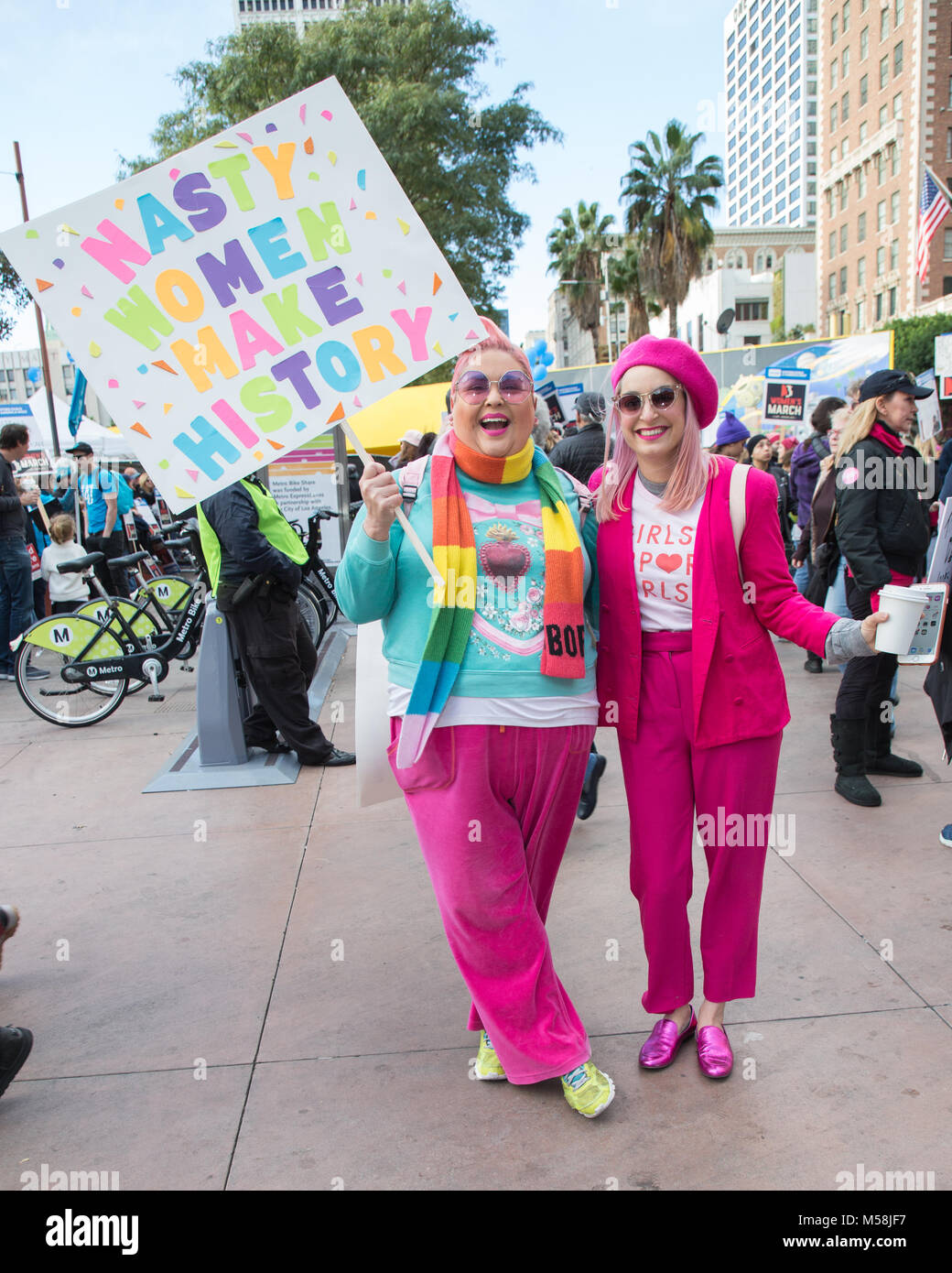 The Women's March in Los Angeles as similar marches were being staged across the United States on the first anniversary of President Donald Trump's inauguration.  Featuring: Atmosphere Where: Los Angeles, California, United States When: 20 Jan 2018 Credit: Sheri Determan/WENN.com Stock Photo