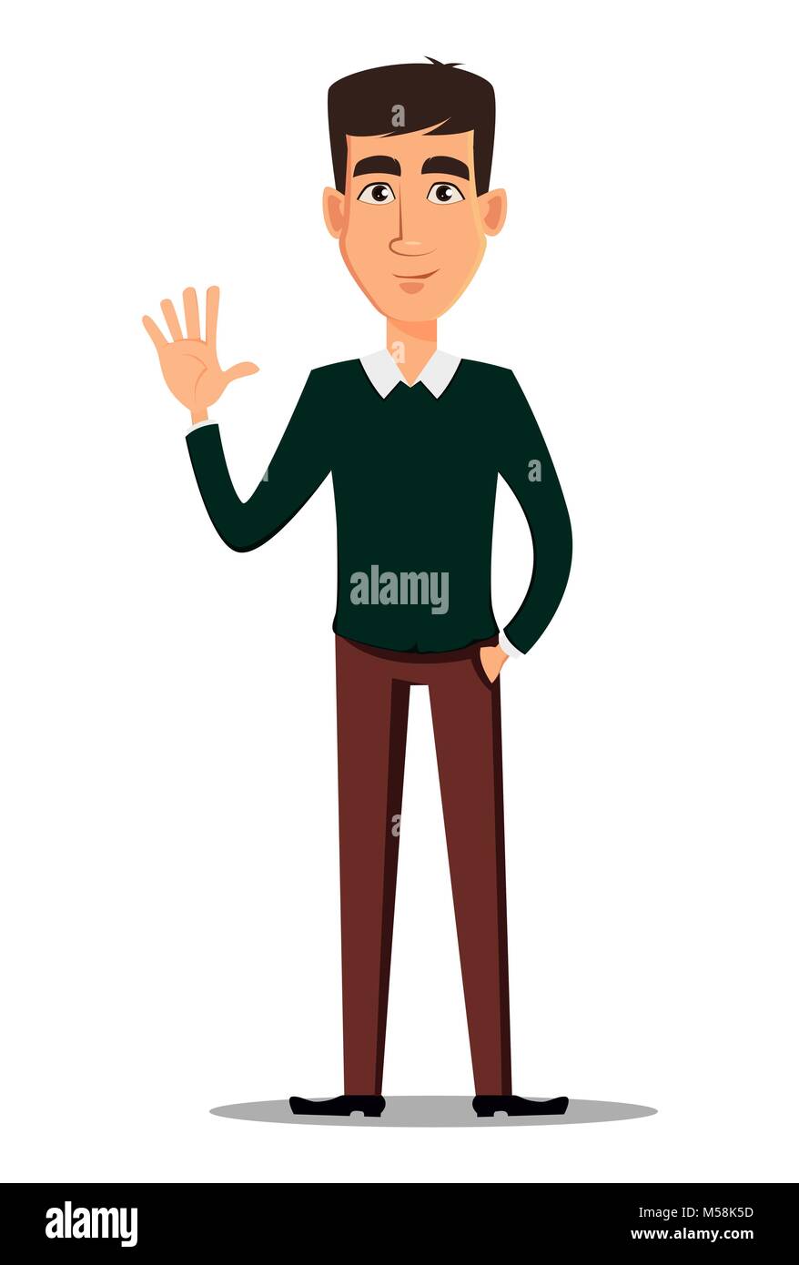 Business man cartoon character. Young handsome smiling businessman in smart  casual clothes showing greeting gesture. Stock vector Stock Vector Image &  Art - Alamy