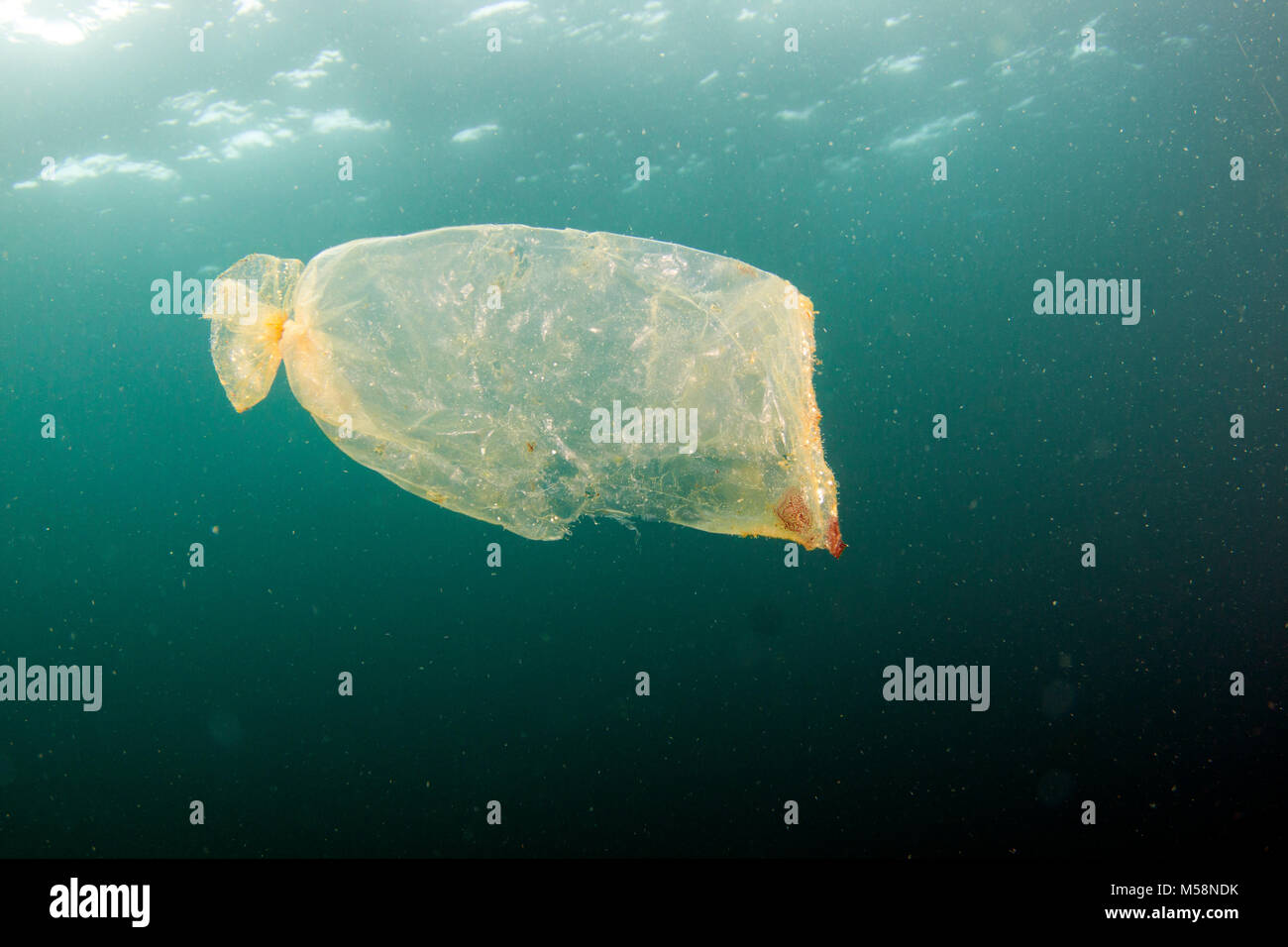 Currents accumulate marine debris in areas around the global ocean. Stock Photo