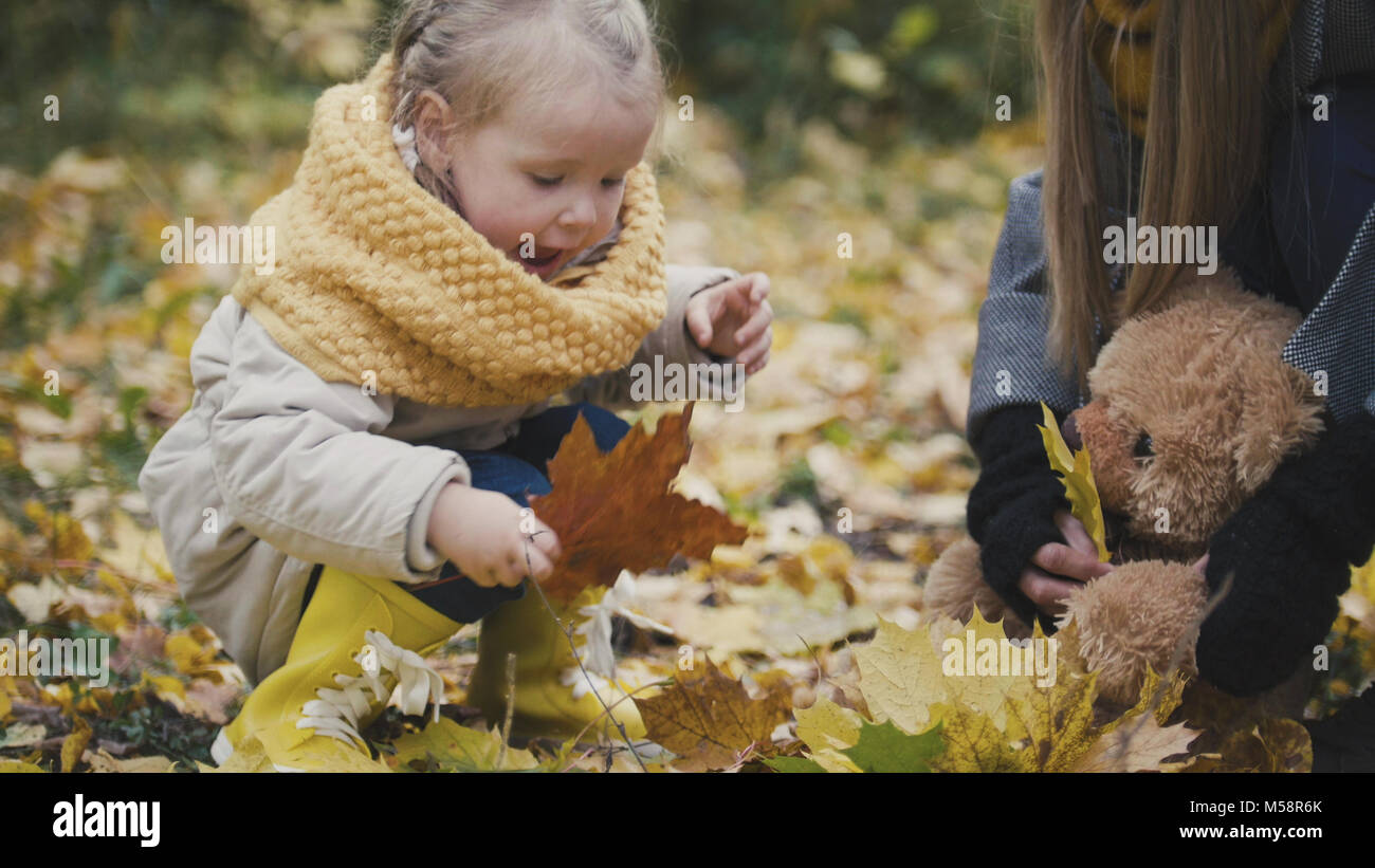 Little girl plays with leaves in autumn park Stock Photo - Alamy