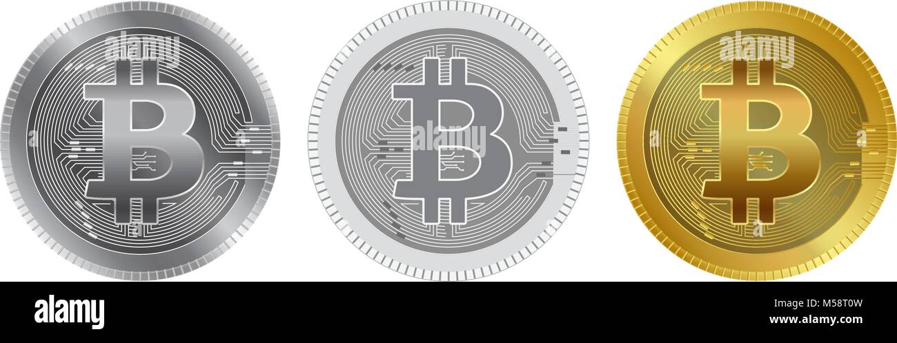 Metallic bitcoins and flat style. Bitcoin - modern virtual Stock Vector