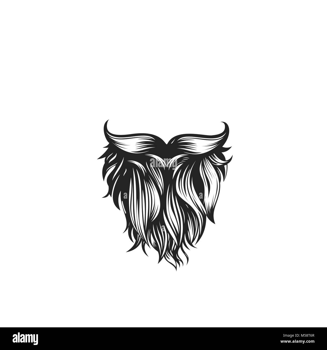 Black curly beard with mustache vector illustration. Stock Vector
