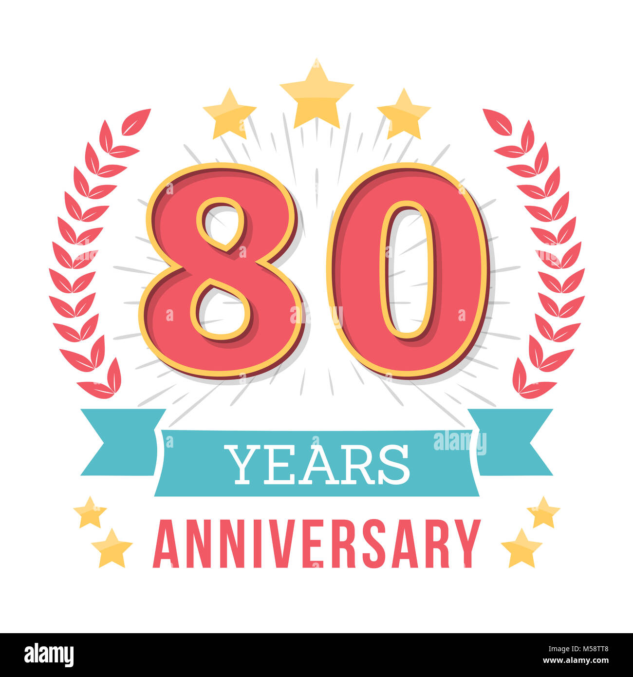 80 Years anniversary emblem with ribbon, laurel wreath and stars