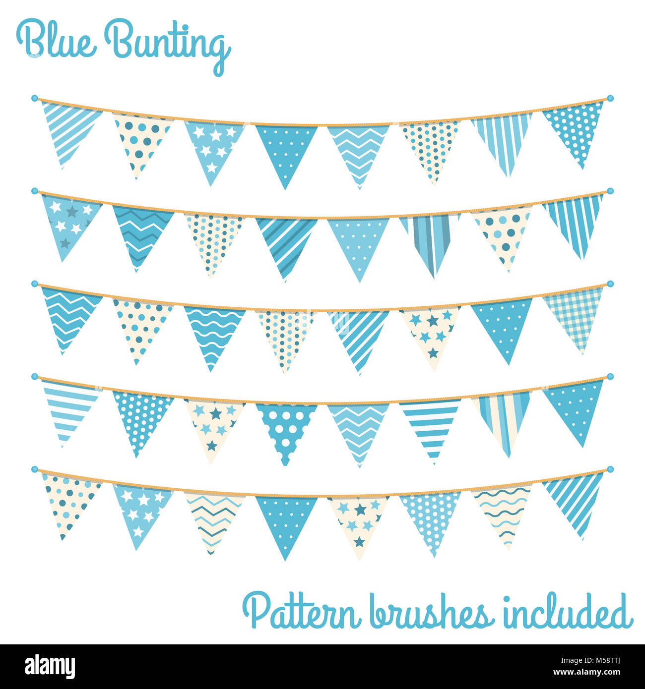 Blue bunting, design elements for decoration of greetings cards ...