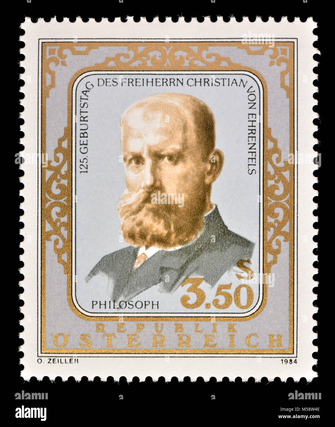 Austrian postage stamp (1984) : Christian von Ehrenfels (Maria Christian Julius Leopold Freiherr von Ehrenfels; 1859 – 1932)  Austrian philosopher, .... Stock Photo