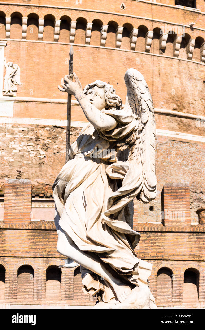 Bernini's baroque angel sculptures on Ponte Sant' Angelo bridge with