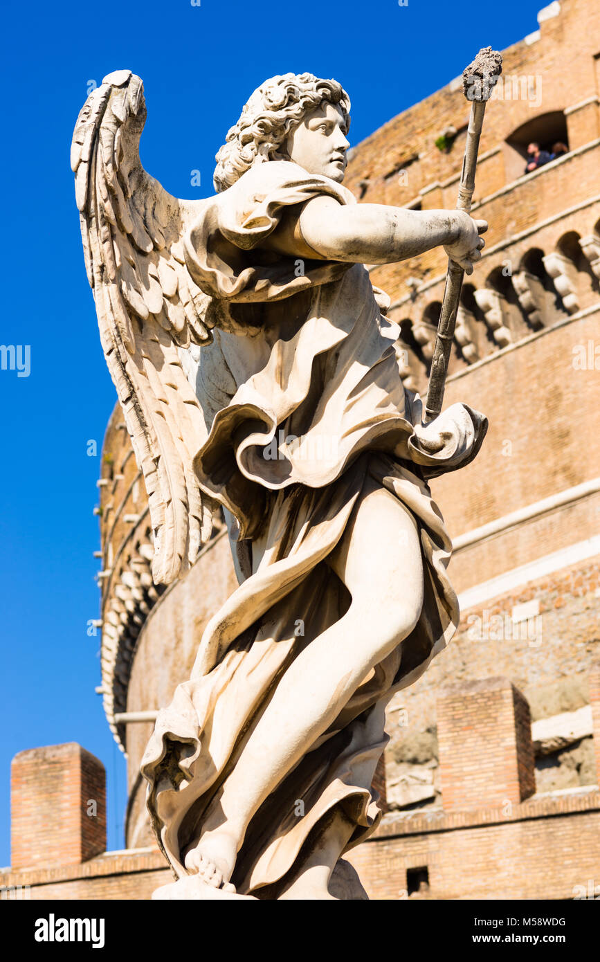 Bernini's baroque angel sculptures on Ponte Sant' Angelo bridge with