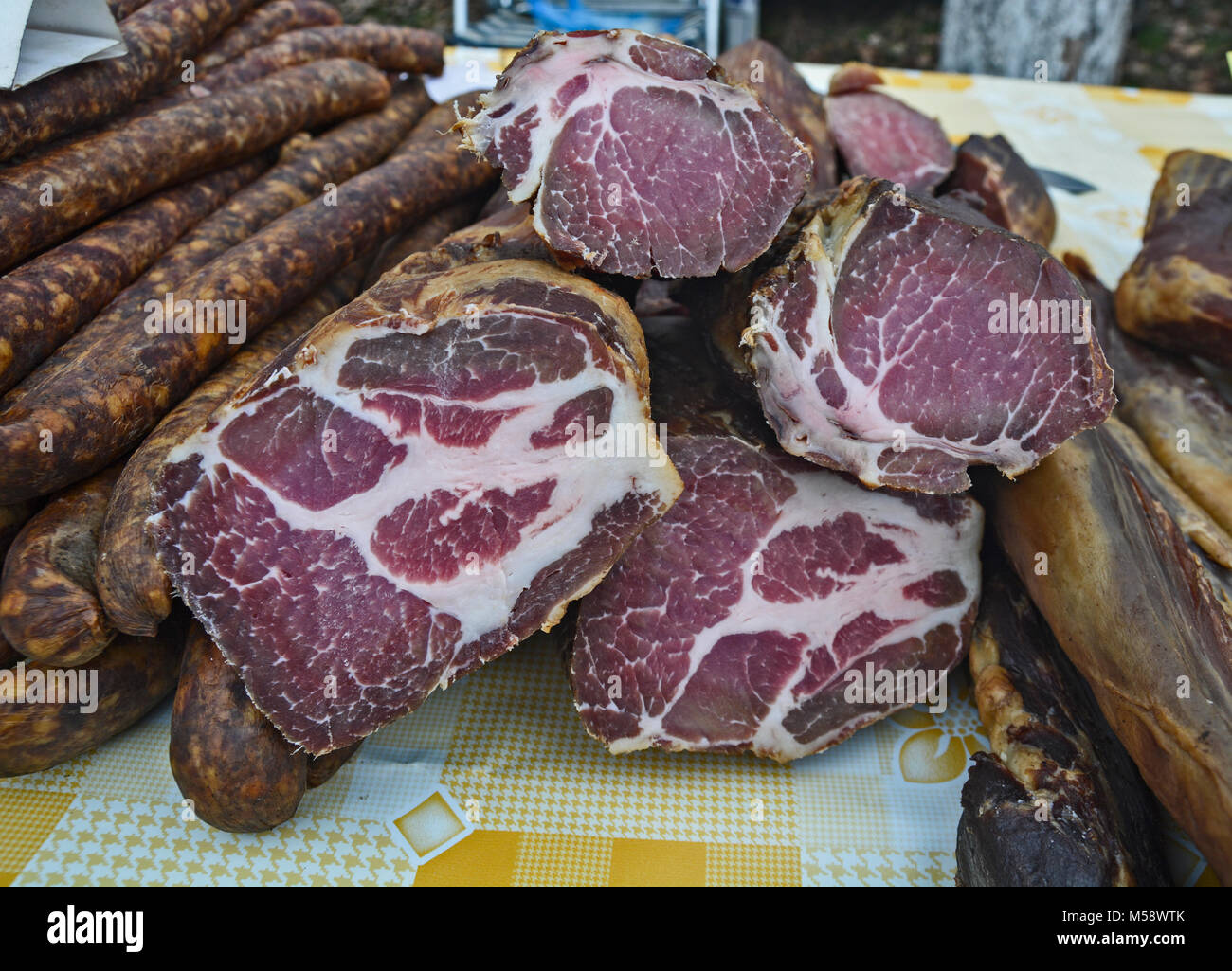 Freshly produced sausages that are put up for sale Stock Photo Alamy
