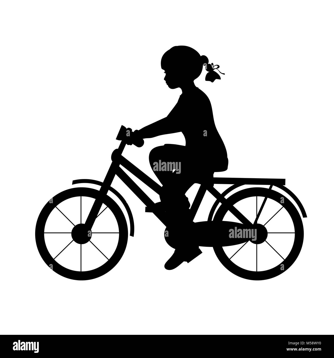 Silhouette girl riding bike sport. Vector illustration Stock Vector