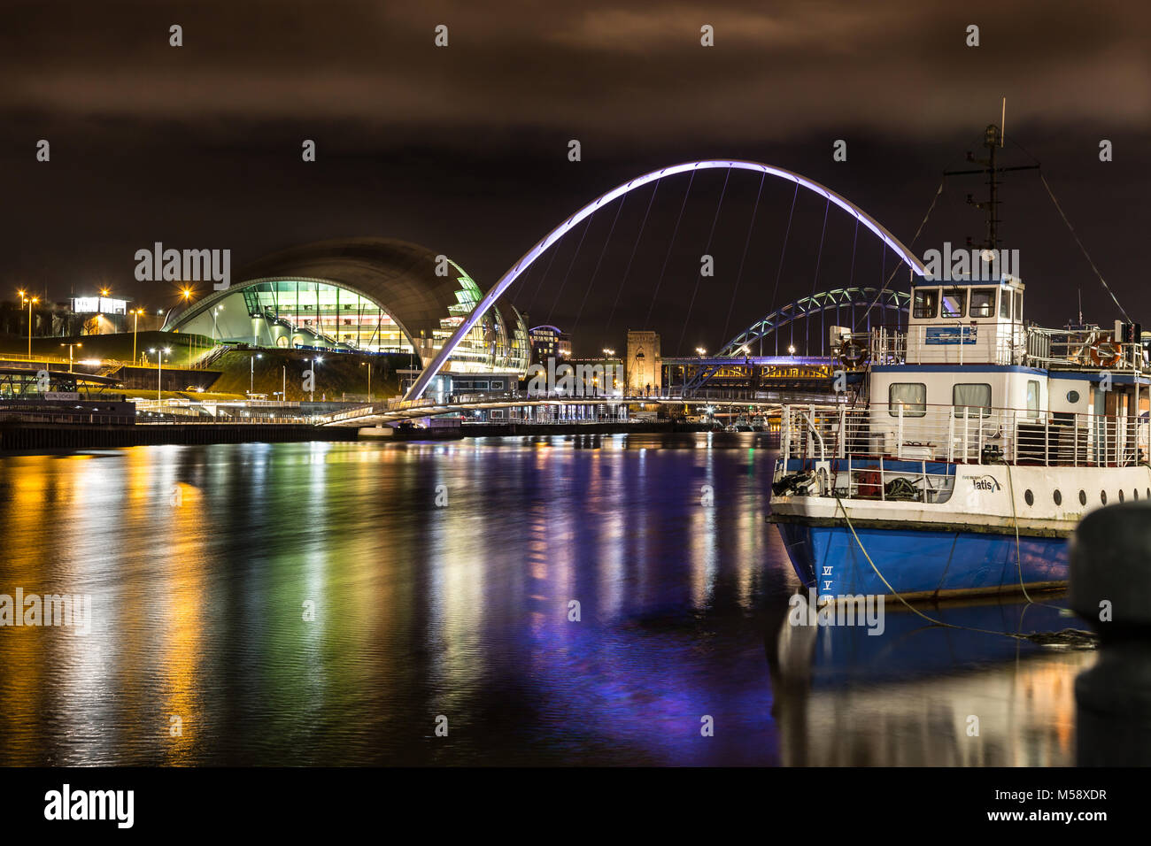 Newcastle upon Tyne Quayside at night. Stock Photo