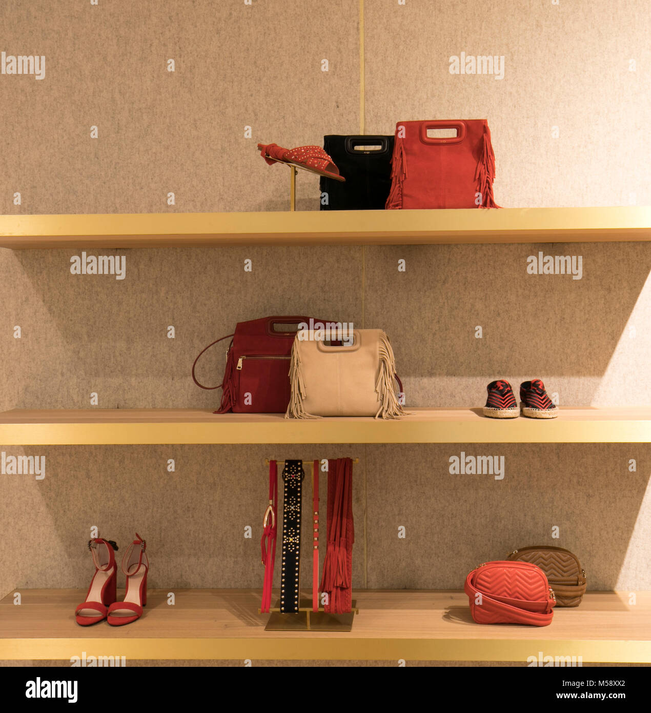 Handbags in shop interior Stock Photo