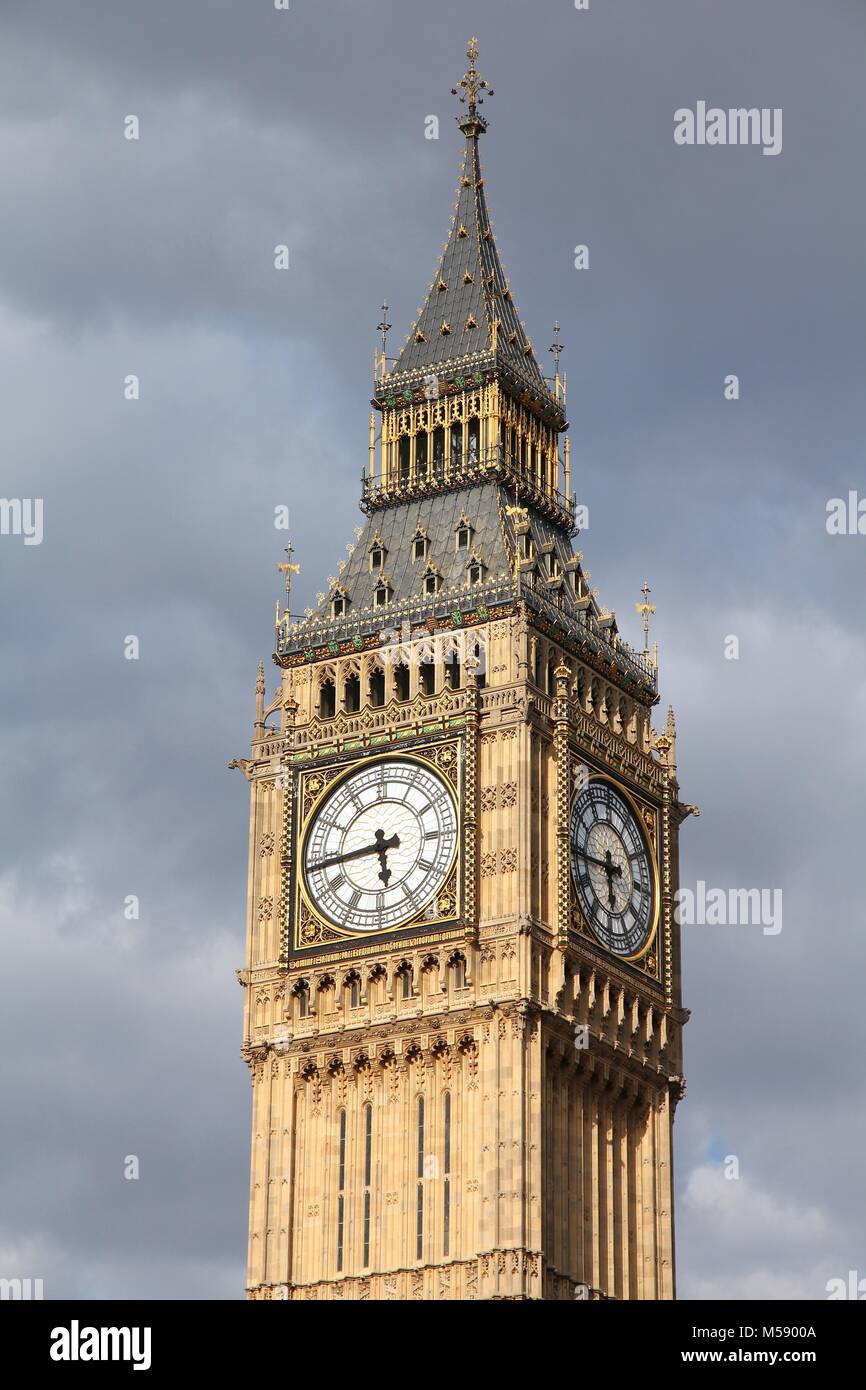 London, United Kingdom - Palace of Westminster (Houses of Parliament) Big Ben clock tower. UNESCO World Heritage Site. Stock Photo