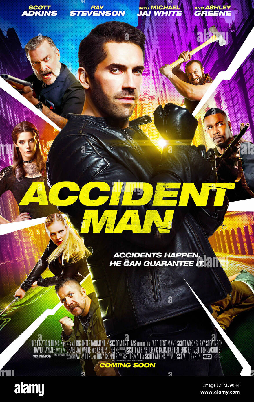 ACCIDENT MAN, clockwise, from bottom left: Ray Park, Amy Johnston ...