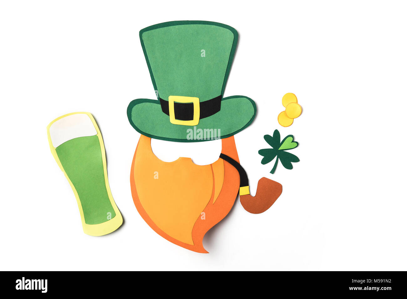 Top View Of Paper Decoration For St Patricks Day Isolated On White