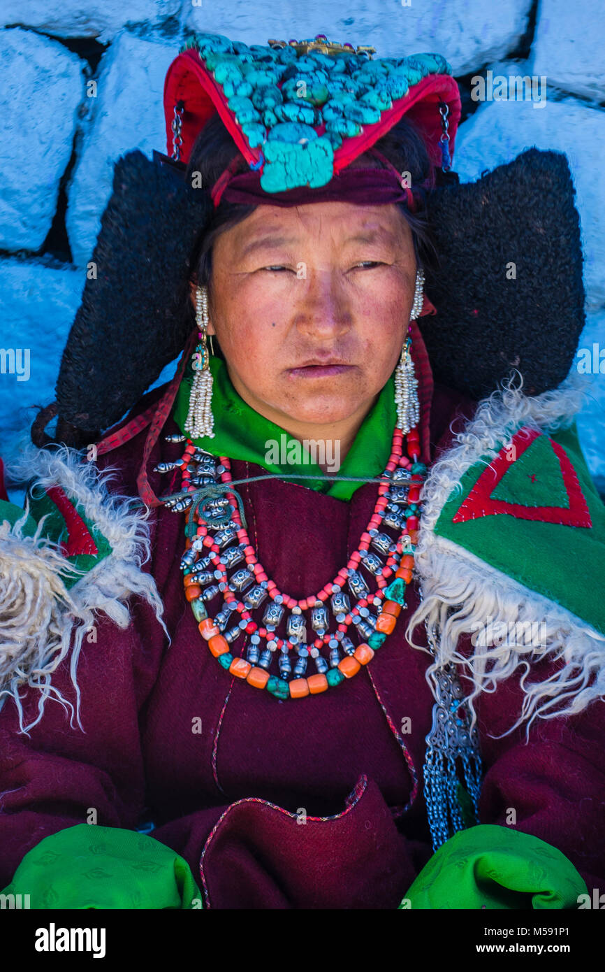 Unidentified Ladakhi woman with traditional costumes participates in ...