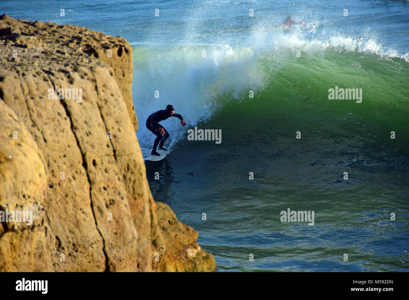 Surfing on the west side of Santa Cruz on the California Coast Stock Photo