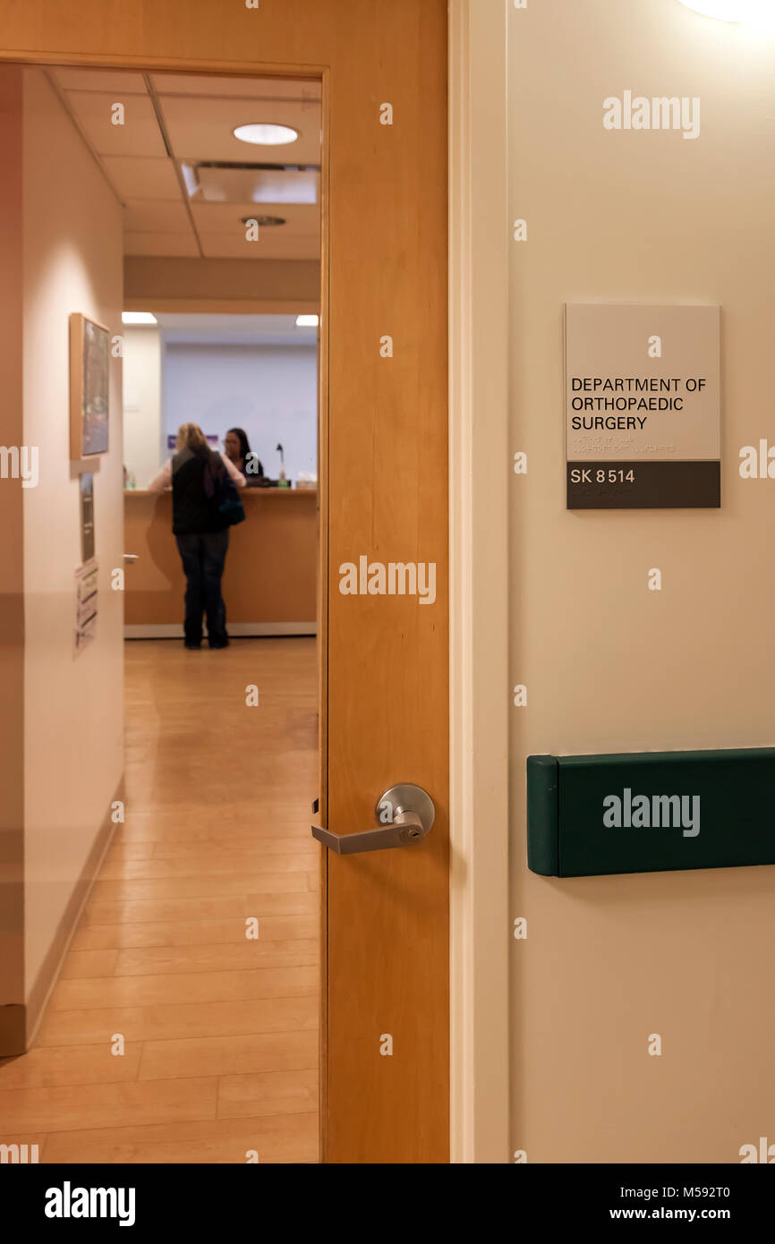 Office sign for Department of Orthopaedic Surgery (doctor's offices) at New York University Langone Hospital. Stock Photo